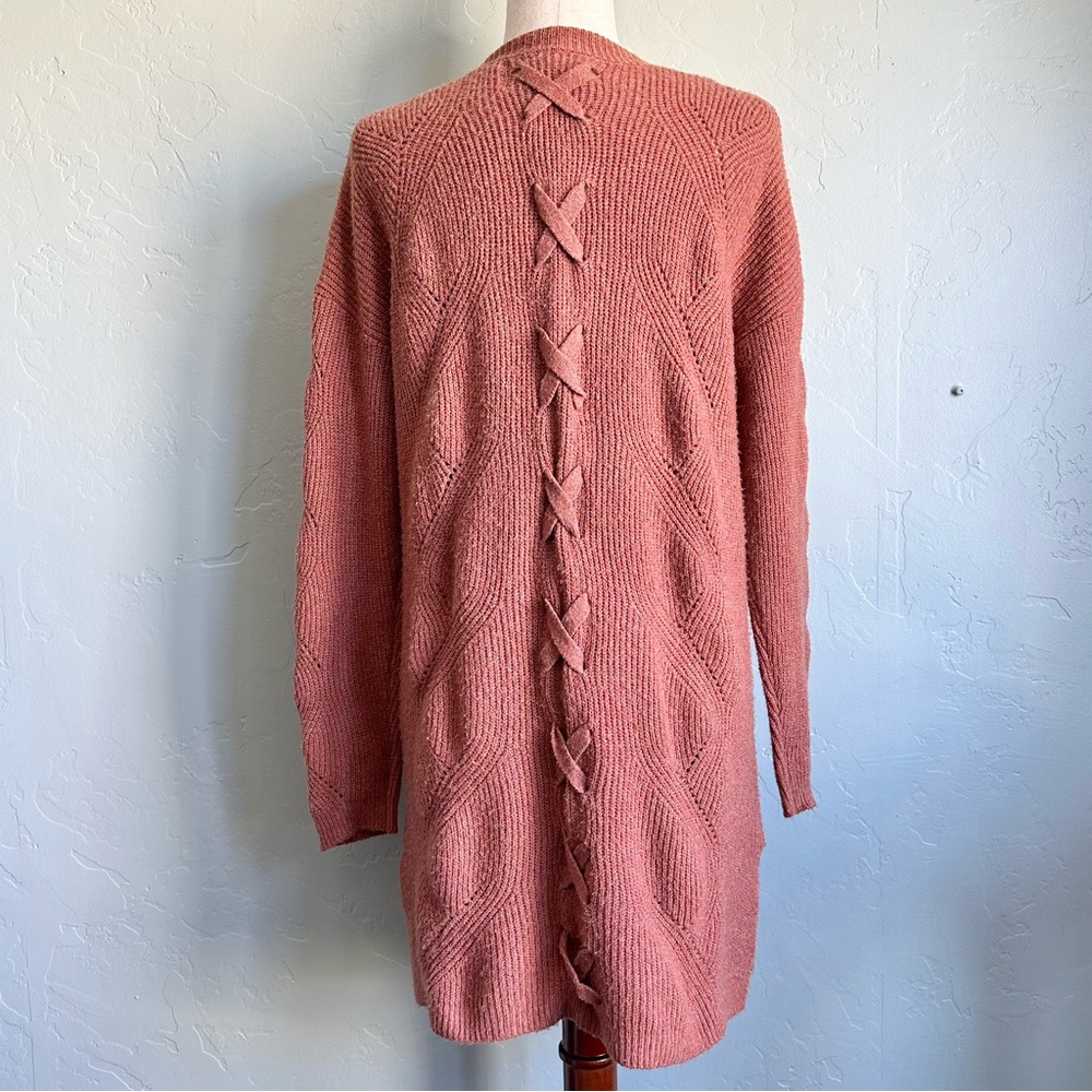 Hippie Rose Women’s Fall Bronze Rust Cardigan Sweater Criss Cross Back Medium